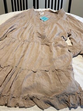 Light Taupe Ruffled V-Neck Peasant Midi - Women